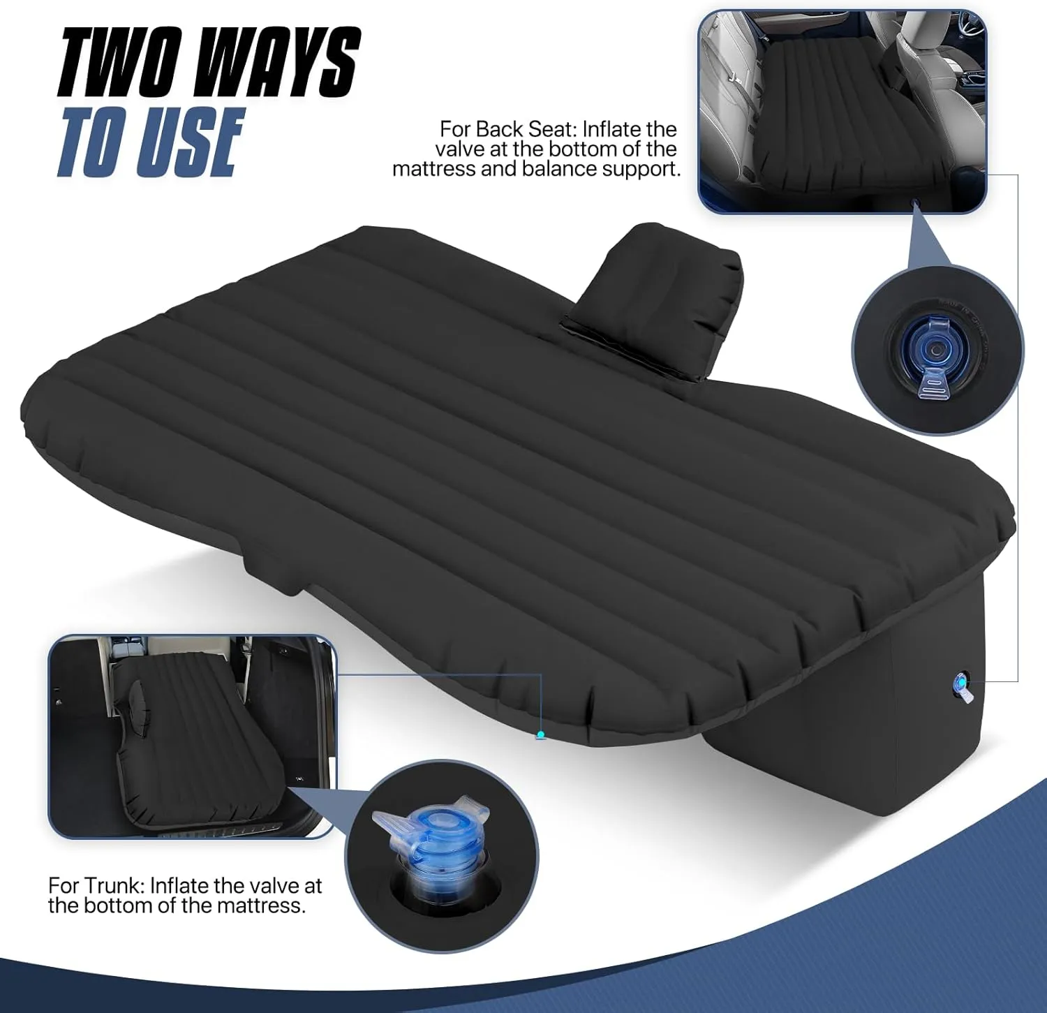 MADOG Inflatable Car Bed, Portable Foldable SUV Air Mattress for Home Car Travel Camping, Car Bed Backseat Load Up to 440 lbs, Black