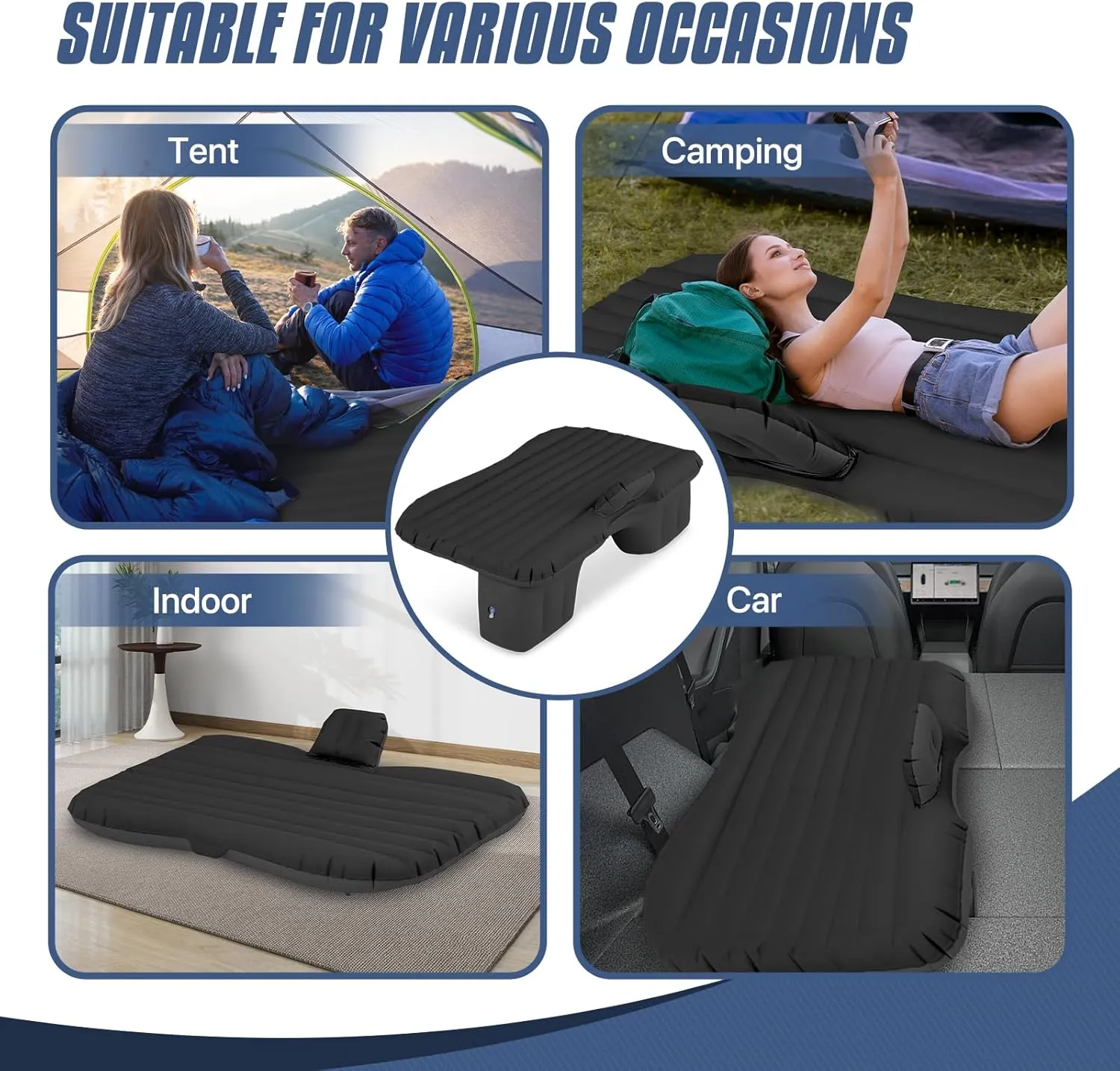 MADOG Inflatable Car Bed, Portable Foldable SUV Air Mattress for Home Car Travel Camping, Car Bed Backseat Load Up to 440 lbs, Black