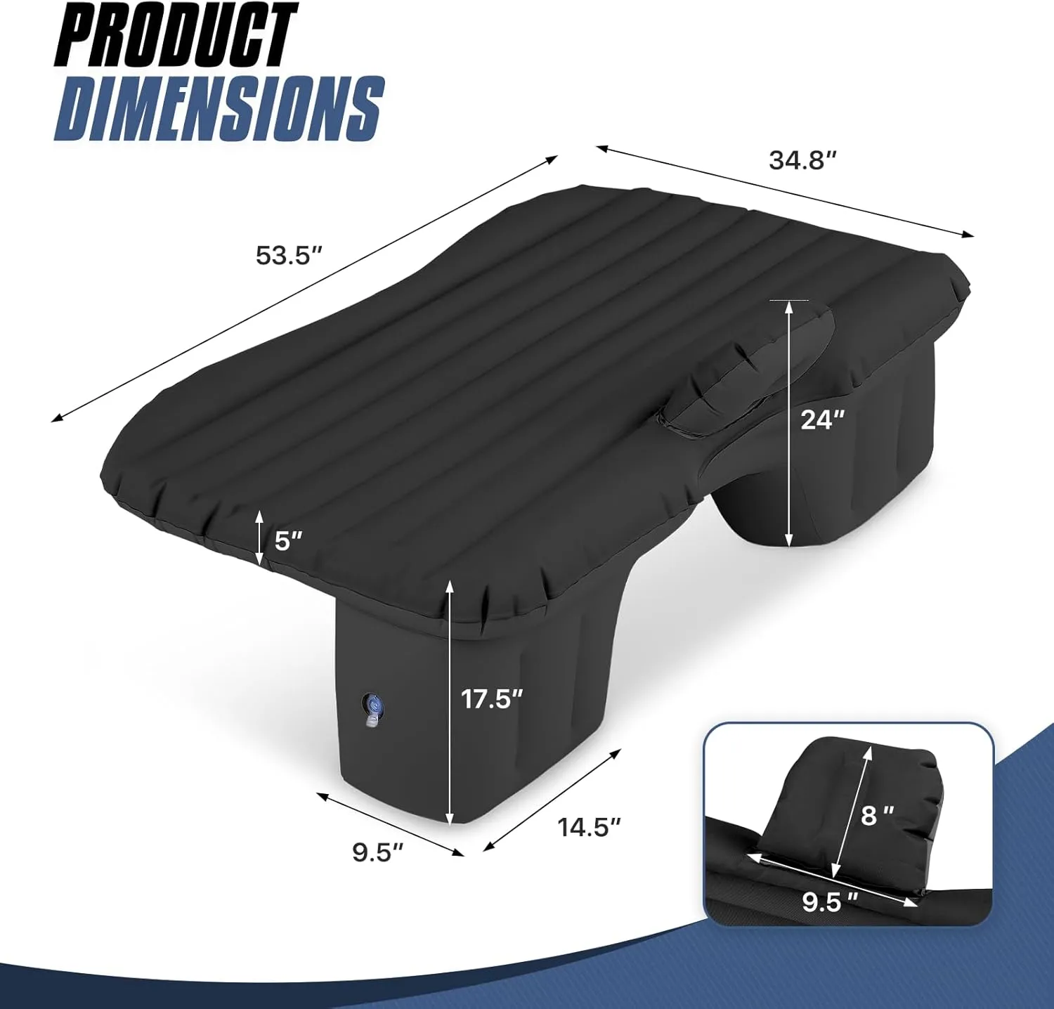 MADOG Inflatable Car Bed, Portable Foldable SUV Air Mattress for Home Car Travel Camping, Car Bed Backseat Load Up to 440 lbs, Black