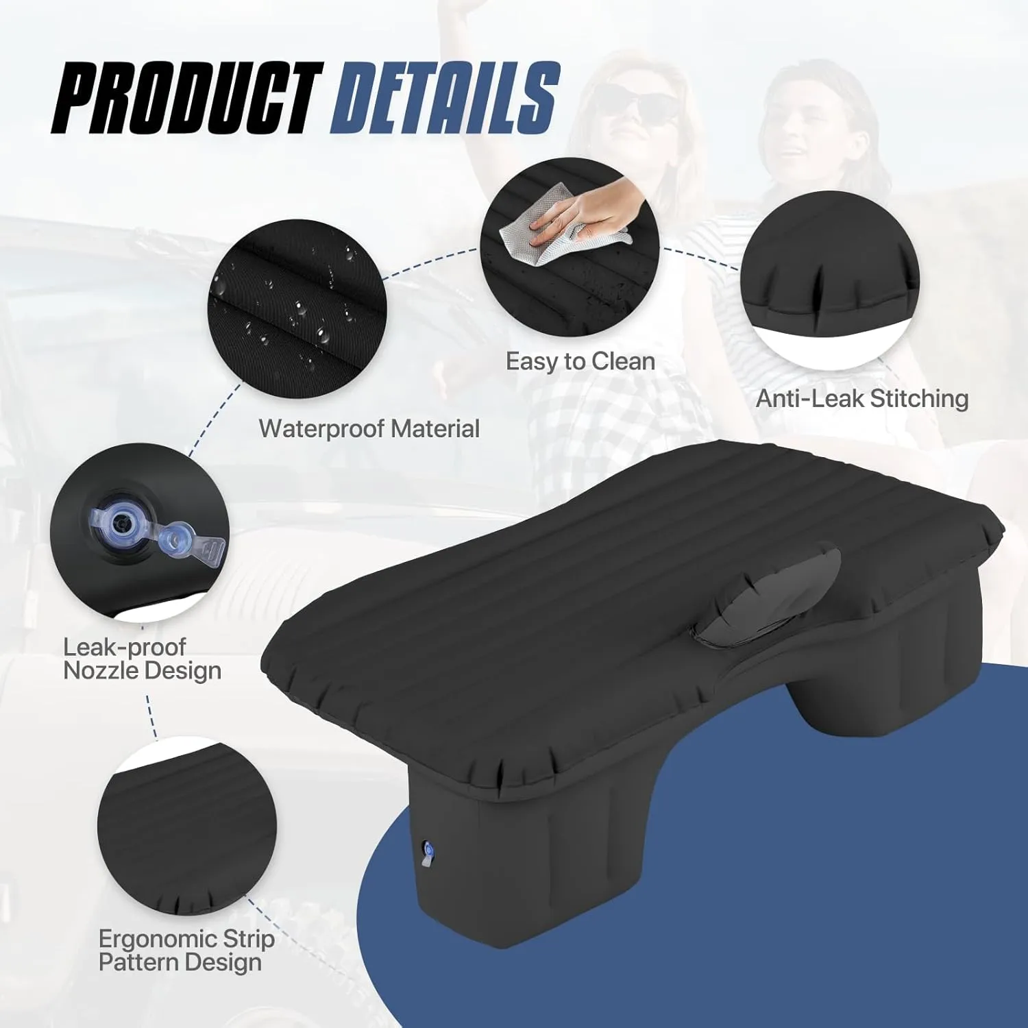 MADOG Inflatable Car Bed, Portable Foldable SUV Air Mattress for Home Car Travel Camping, Car Bed Backseat Load Up to 440 lbs, Black