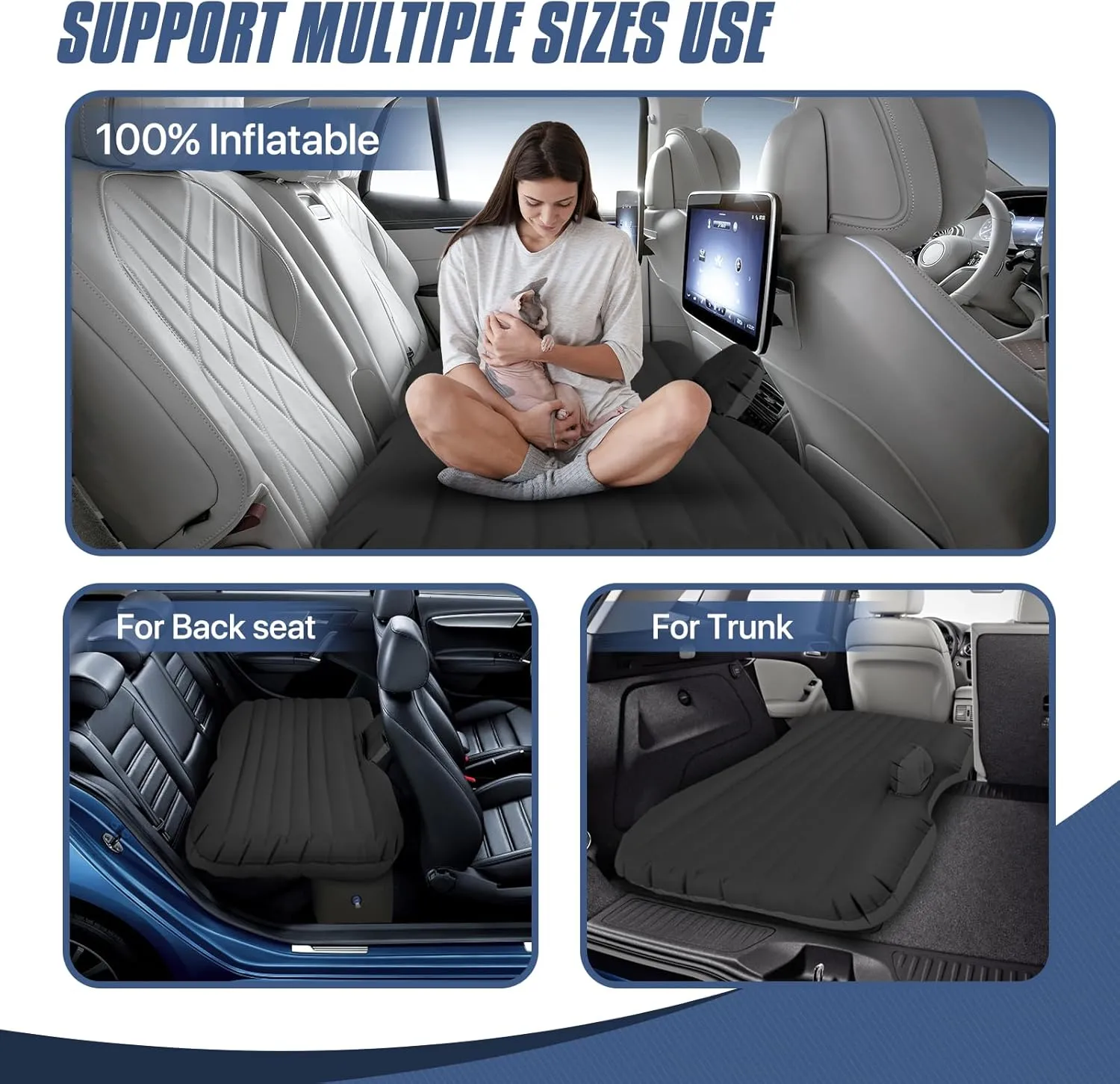 MADOG Inflatable Car Bed, Portable Foldable SUV Air Mattress for Home Car Travel Camping, Car Bed Backseat Load Up to 440 lbs, Black