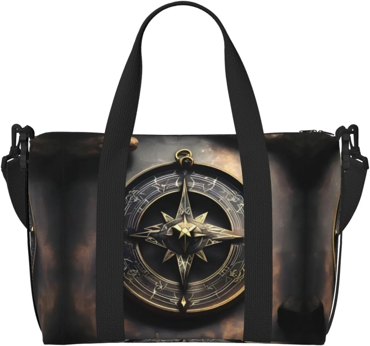 Magical Design Norse Runes Compass Hand-held messenger travel bag, suitable for work, travel, fitness, tourism, women's casual handbag with zipper,