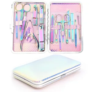 Manicure Set Professional Pedicure Tools 16 in 1 Nail Clipers Care Kit Stainless Steel Laser Design Cuticle Nippers Mini Emergency Kit for Women with Mermaid Pearl Shinning PU leather Case