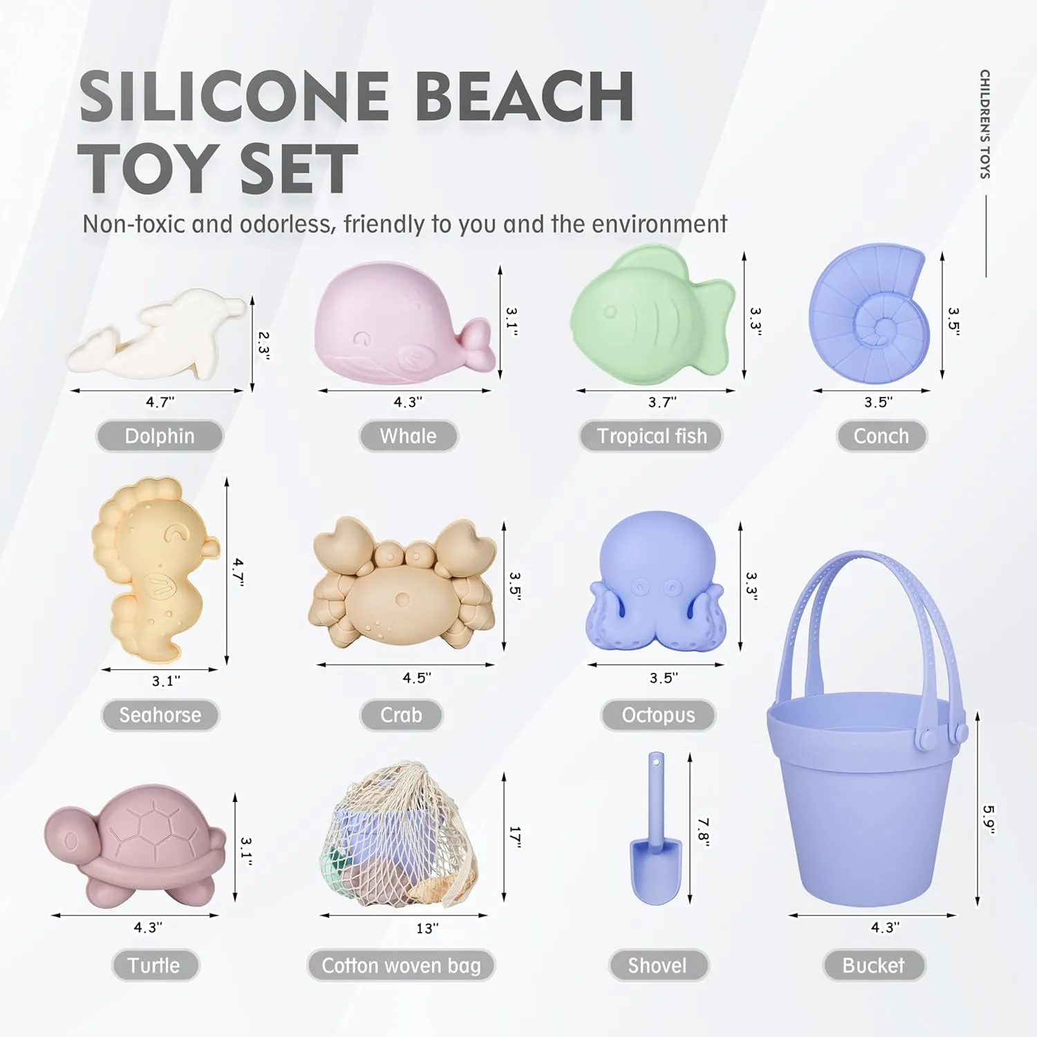 MarcZero 11Pcs Silicone Beach Toys,Modern Baby Beach Toys,Travel Friendly Beach Set,Silicone Bucket, Shovel, 8 Sand Molds, Beach Bag, Sand Toys for Toddlers, Kids (Blue Purple)