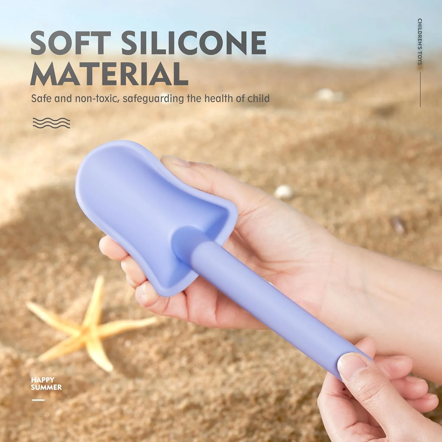 MarcZero 11Pcs Silicone Beach Toys,Modern Baby Beach Toys,Travel Friendly Beach Set,Silicone Bucket, Shovel, 8 Sand Molds, Beach Bag, Sand Toys for Toddlers, Kids (Blue Purple)