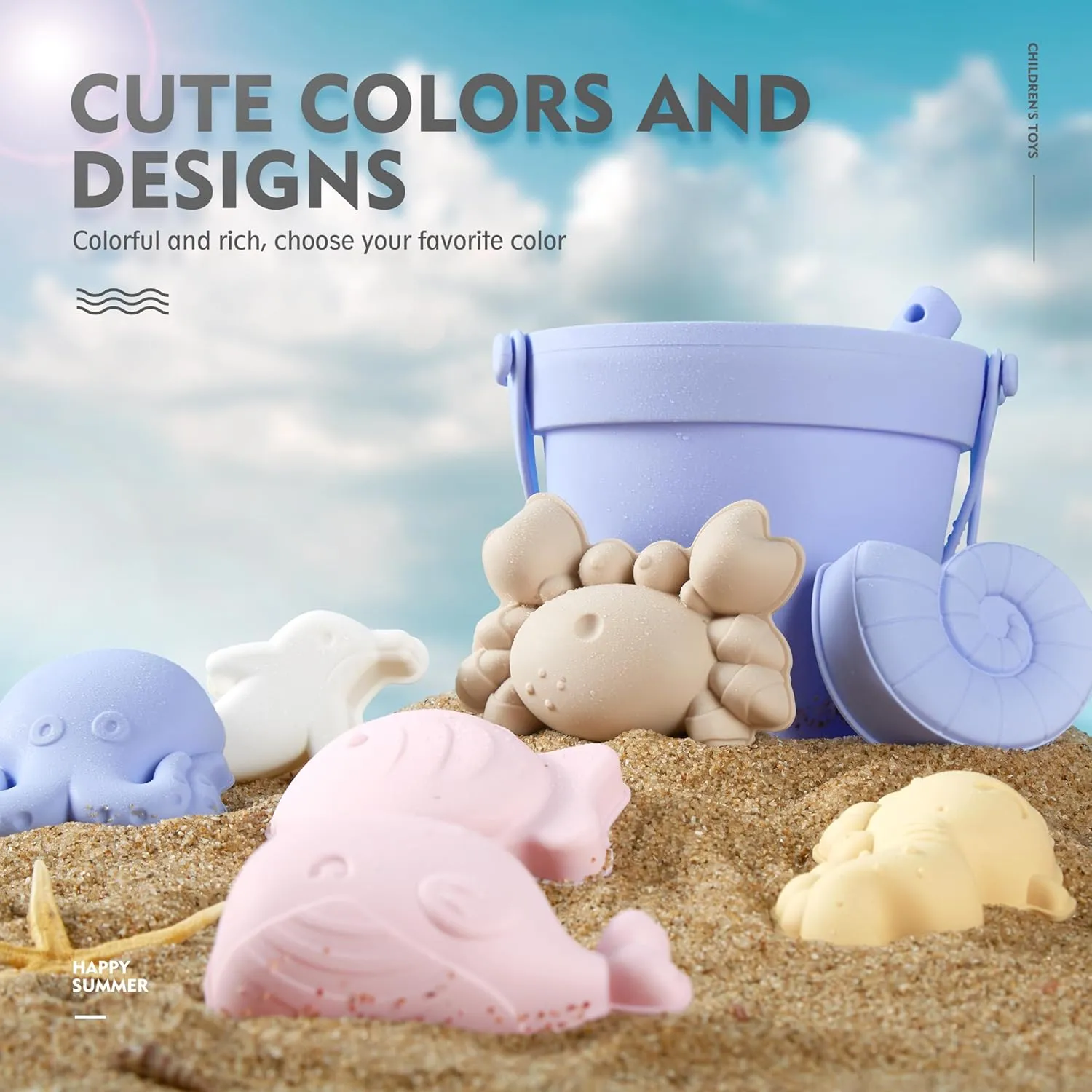MarcZero 11Pcs Silicone Beach Toys,Modern Baby Beach Toys,Travel Friendly Beach Set,Silicone Bucket, Shovel, 8 Sand Molds, Beach Bag, Sand Toys for Toddlers, Kids (Blue Purple)