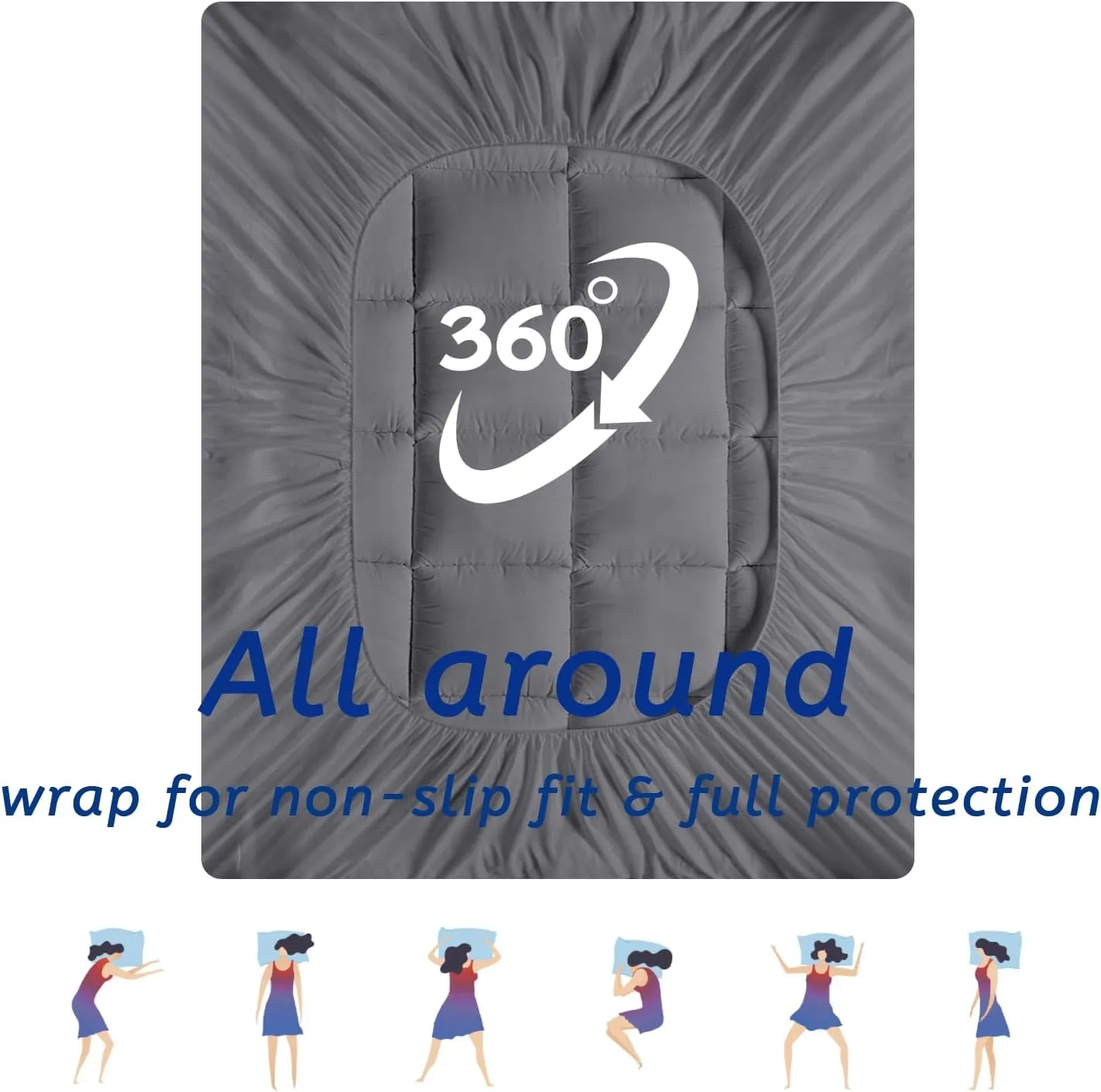 MATBEBY Extra Thick Twin Mattress Topper, 39"x75", Dark Grey, Breathable, Quilted Fitted, Deep Pocket, Machine Washable