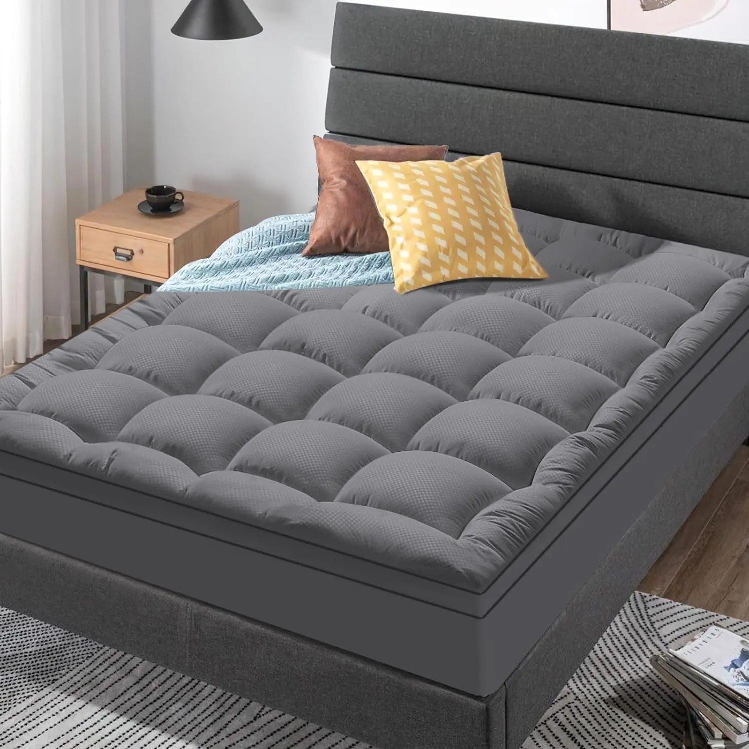 MATBEBY Extra Thick Twin Mattress Topper, 39"x75", Dark Grey, Breathable, Quilted Fitted, Deep Pocket, Machine Washable