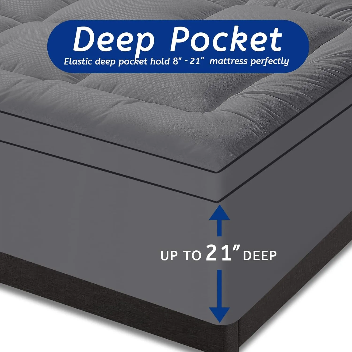 MATBEBY Extra Thick Twin Mattress Topper, 39"x75", Dark Grey, Breathable, Quilted Fitted, Deep Pocket, Machine Washable
