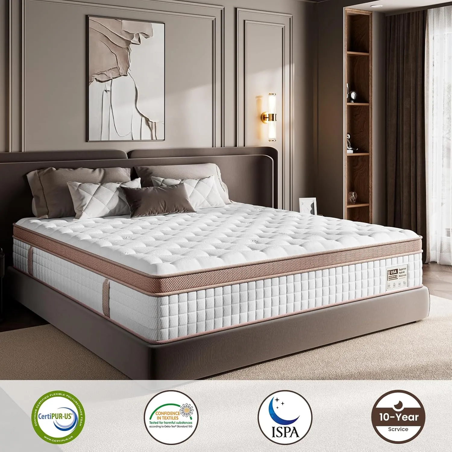 Mattress Queen Size 12 inch - Plush Hybrid Mattress In a Box with Back & Lumbar Support, 366 Night Trial, Individual Pocket Spring Bed for Motion Isolation & Pressure Relief, CertiPUR-US Certified