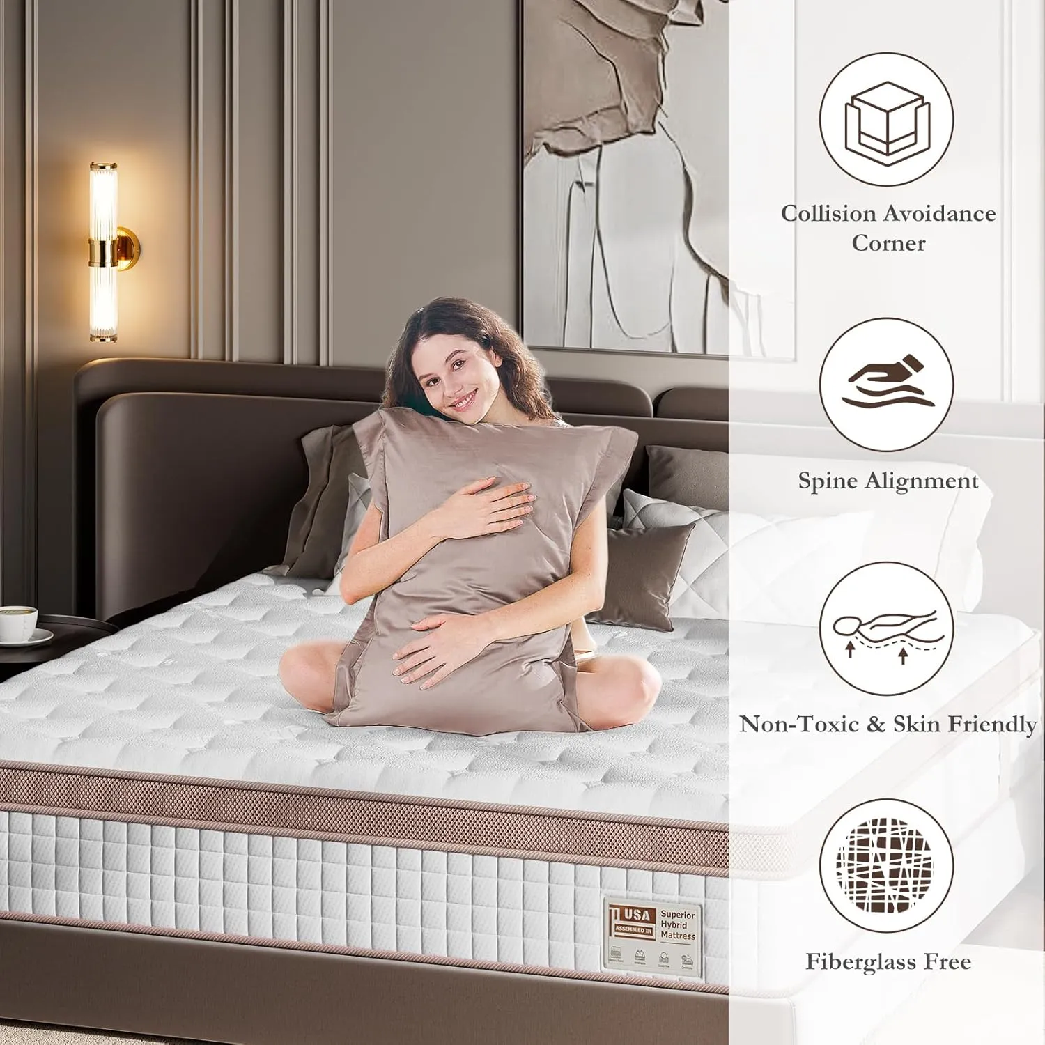 Mattress Queen Size 12 inch - Plush Hybrid Mattress In a Box with Back & Lumbar Support, 366 Night Trial, Individual Pocket Spring Bed for Motion Isolation & Pressure Relief, CertiPUR-US Certified
