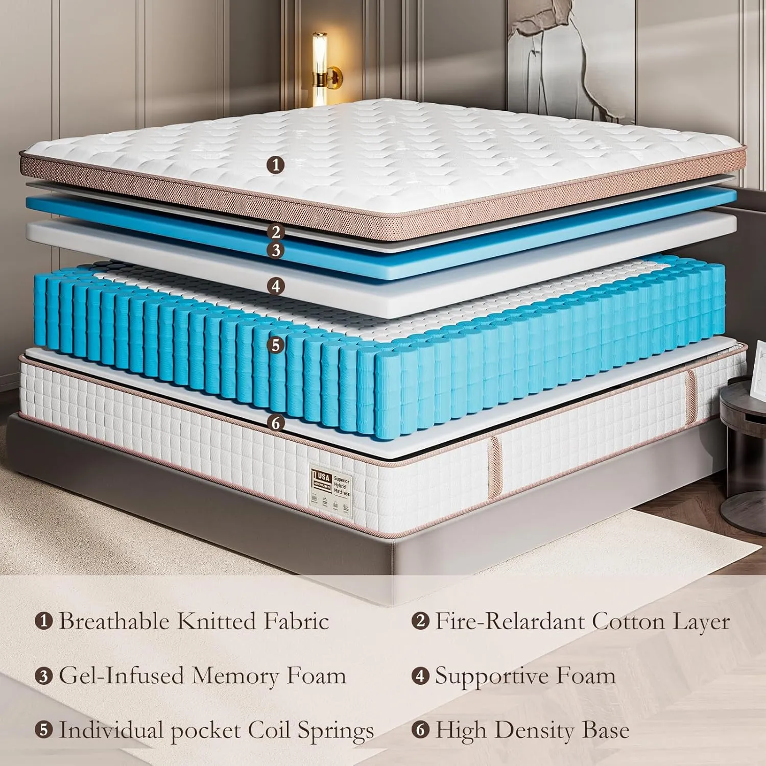 Mattress Queen Size 12 inch - Plush Hybrid Mattress In a Box with Back & Lumbar Support, 366 Night Trial, Individual Pocket Spring Bed for Motion Isolation & Pressure Relief, CertiPUR-US Certified
