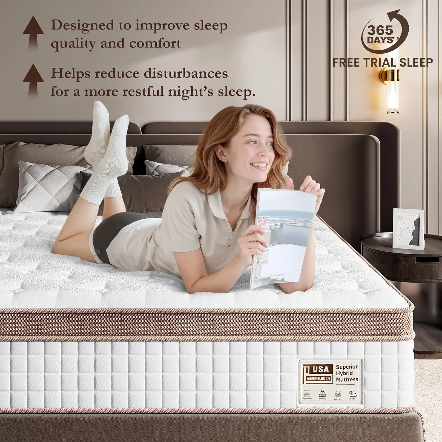 Mattress Queen Size 12 inch - Plush Hybrid Mattress In a Box with Back & Lumbar Support, 366 Night Trial, Individual Pocket Spring Bed for Motion Isolation & Pressure Relief, CertiPUR-US Certified