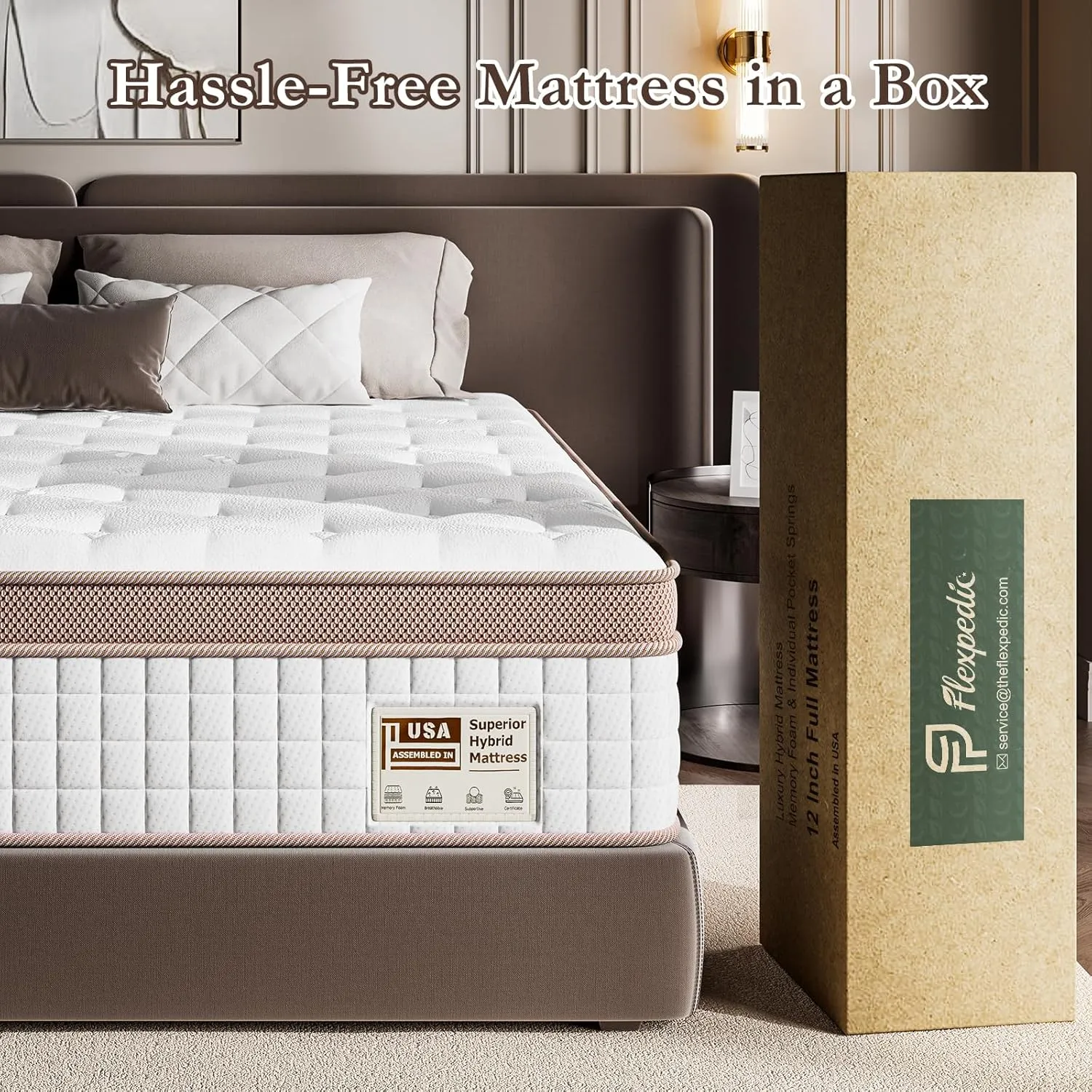 Mattress Queen Size 12 inch - Plush Hybrid Mattress In a Box with Back & Lumbar Support, 366 Night Trial, Individual Pocket Spring Bed for Motion Isolation & Pressure Relief, CertiPUR-US Certified