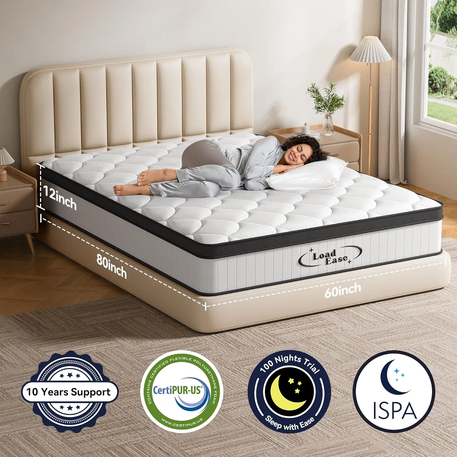 Mattress Queen Size, 12 Inch Queen Hybrid Mattress in a Box, Medium Firm Memory Foam & Individually Wrapped Pocket Springs for Pain Relief, Motion Isolation, CertiPUR-US Certified