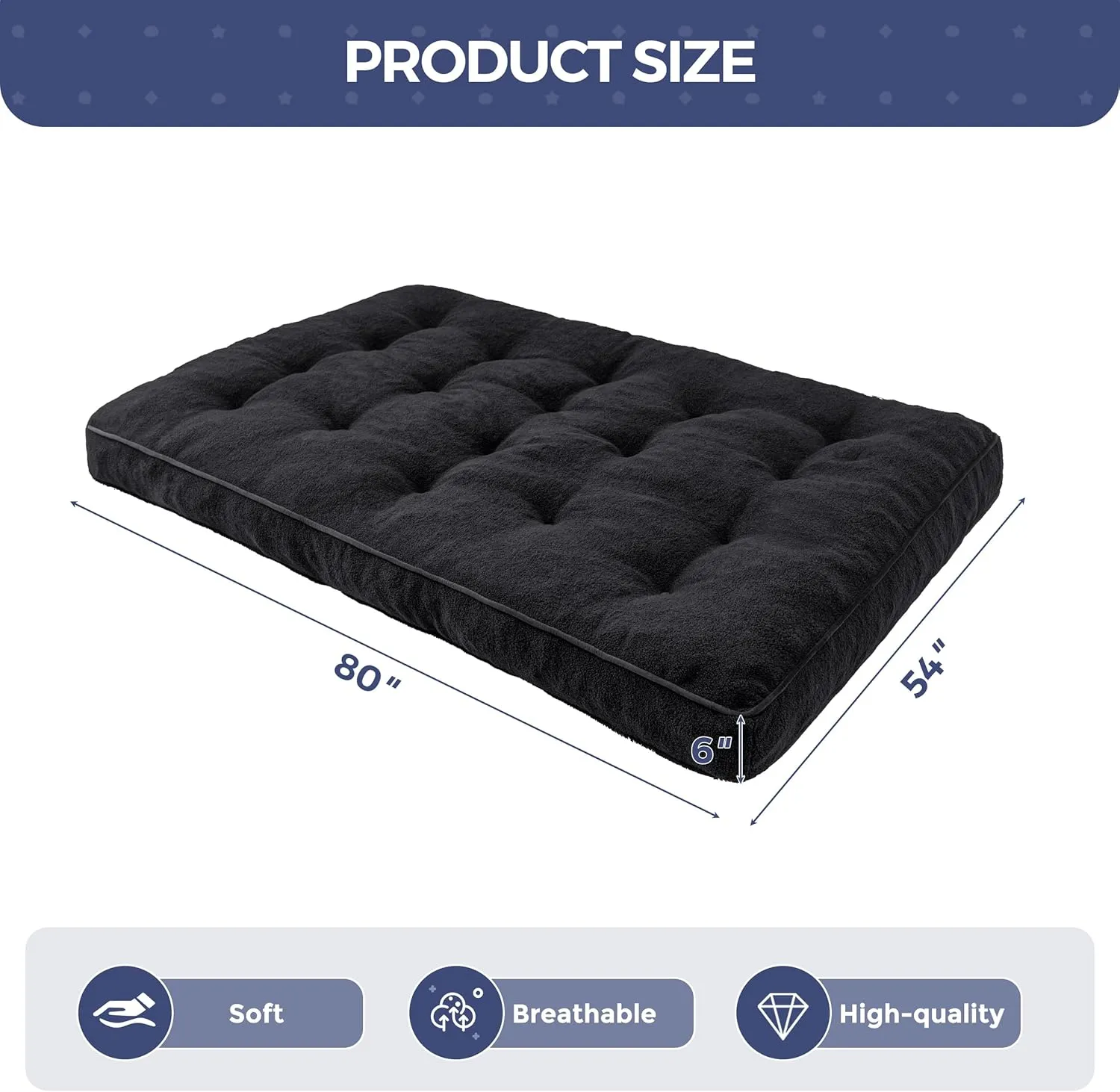 MAXYOYO 6" Futon Mattress Full Size, Thick Boucle Futons Sofa Couch Bed Sleeper Sofa Bed Floor Mattress for Adults, Shredded Foam Filling (Frame Not Included), Black