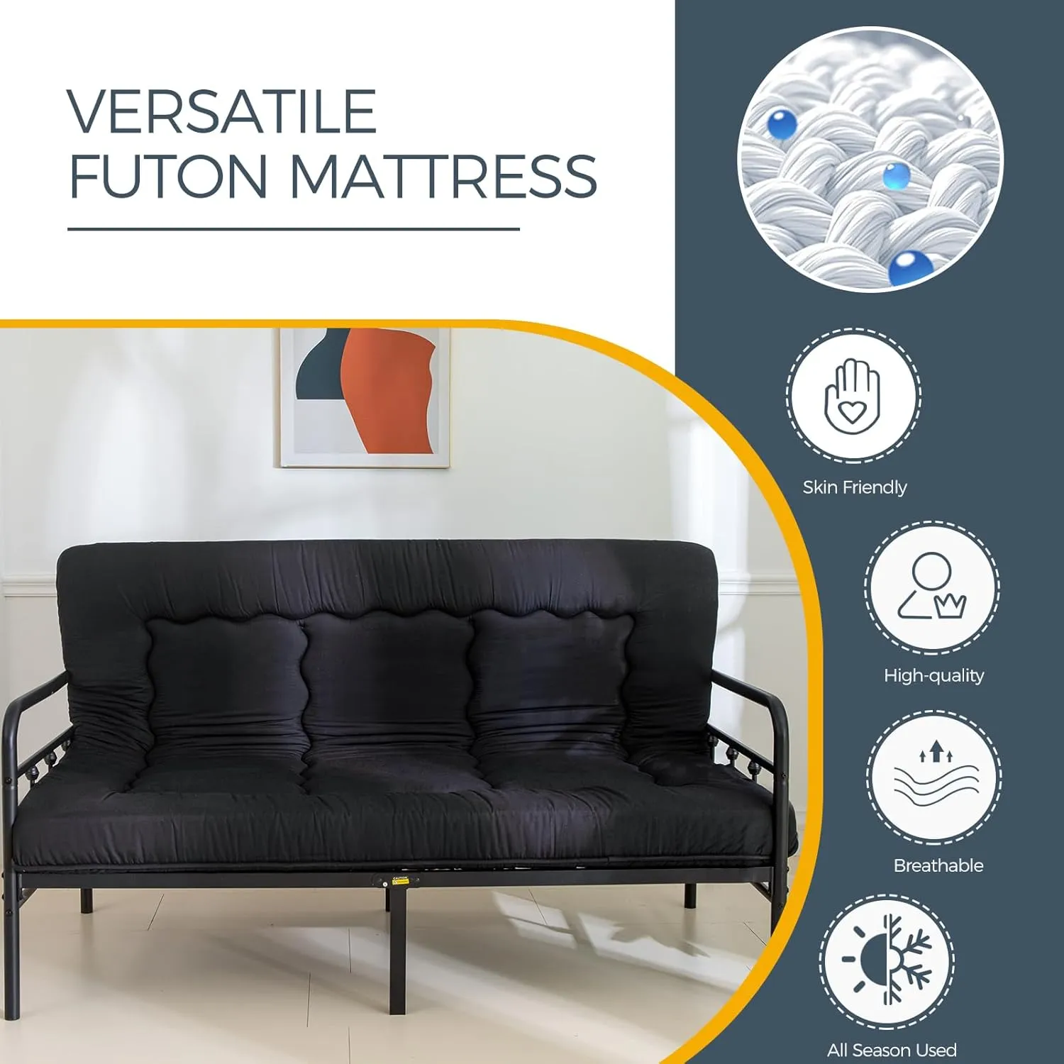 MAXYOYO 6" Thick Japanese Floor Mattress Futon Mattress, Foldable Tatami Pad for Adults, Roll Up Floor Bed for Guest Room Bedroom RV, Black, Queen