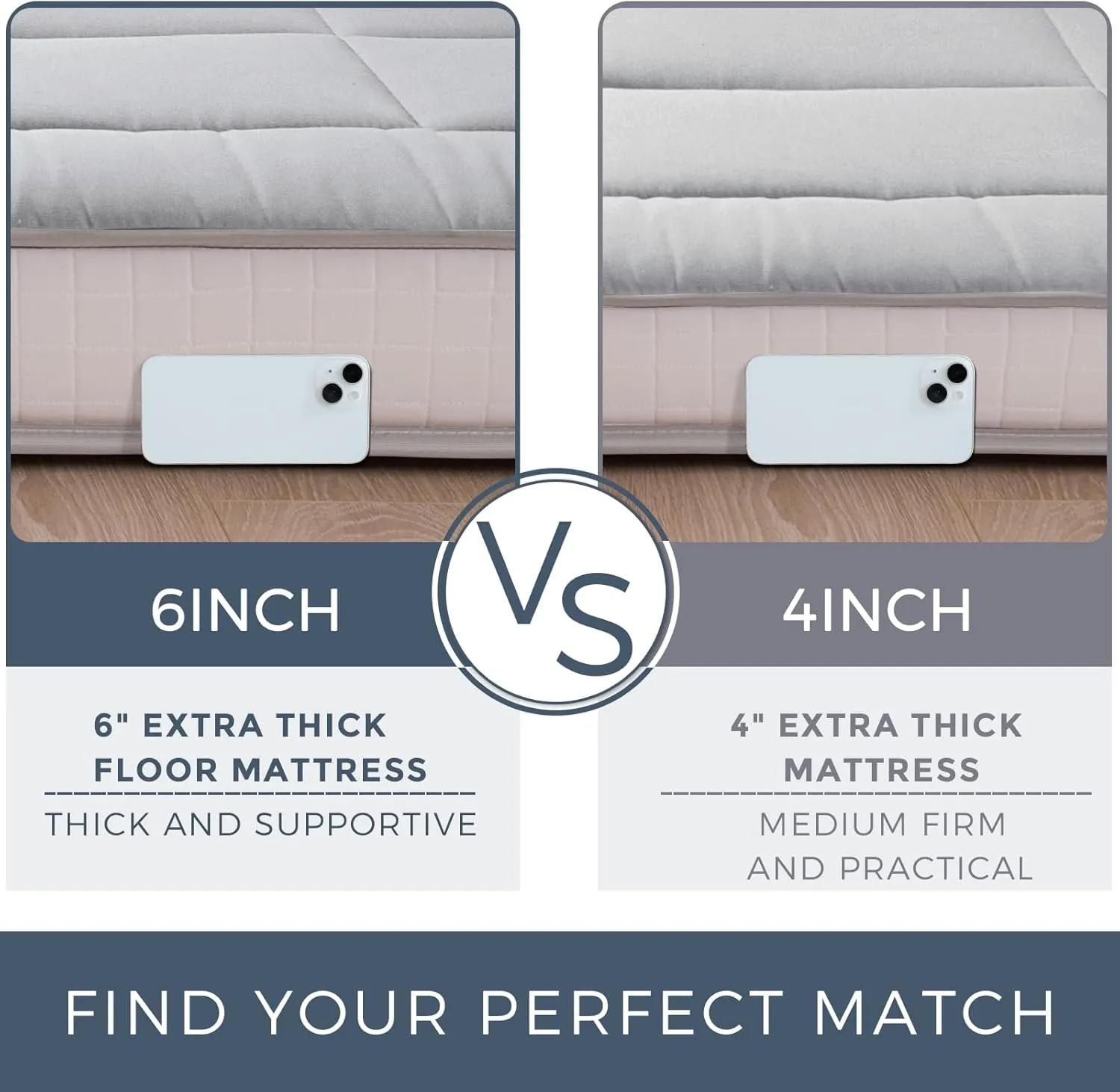 MAXYOYO Brand 6" Full Mattress, Grey, Medium, Floor Futon Mattress with Upgraded High-Density Base Support Foam, Includes Dustproof Cover & Straps