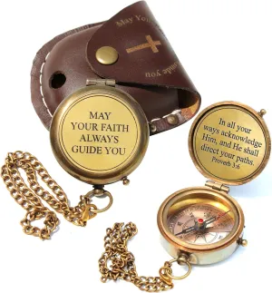 May Your Faith Always Guide You Engraved Working Compass with Leather Case Compass Religious Gift for Men & Women - Baptism, Confirmation, Communion Compass for Boys Graduation Gift