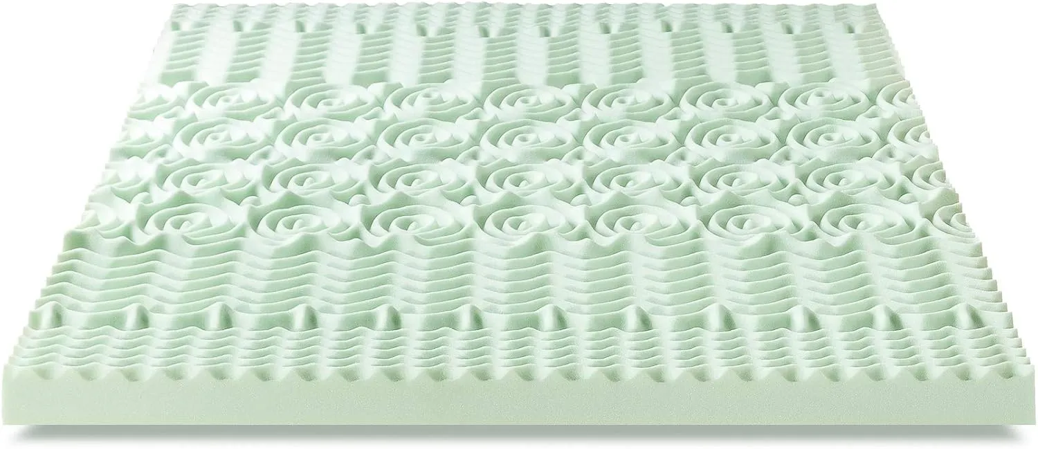 Mellow 4 Inch 5-Zone Memory Foam Mattress Topper, Calming Green Tea Infusion, Twin