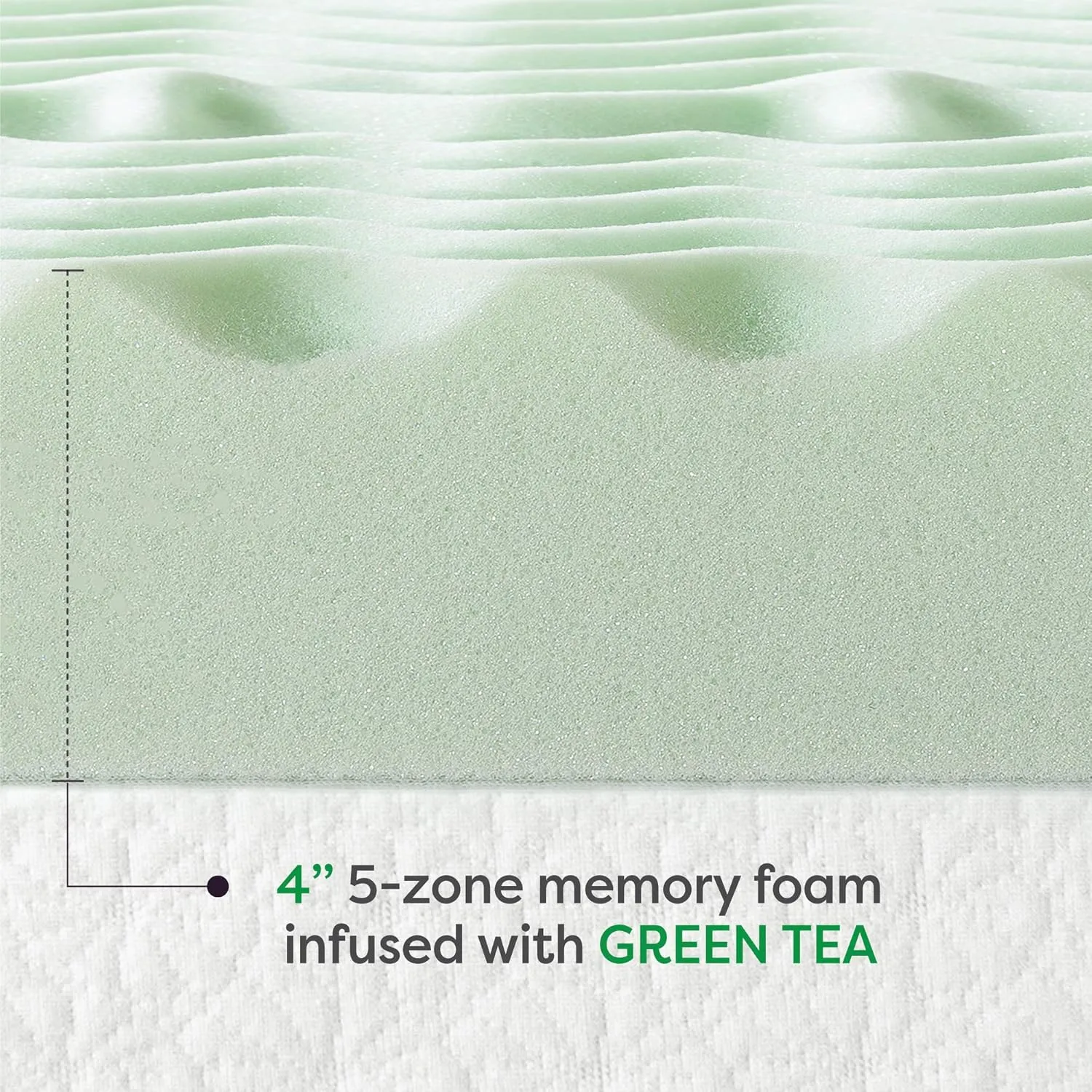 Mellow 4 Inch 5-Zone Memory Foam Mattress Topper, Calming Green Tea Infusion, Twin