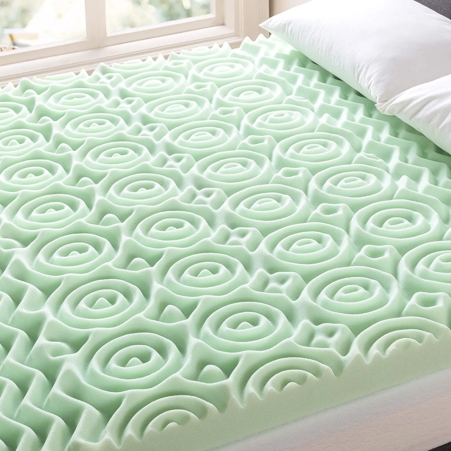Mellow 4 Inch 5-Zone Memory Foam Mattress Topper, Calming Green Tea Infusion, Twin