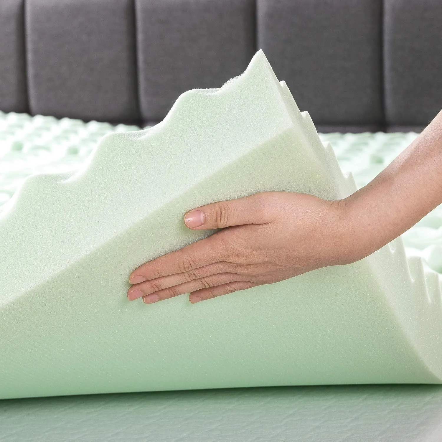 Mellow 4 Inch 5-Zone Memory Foam Mattress Topper, Calming Green Tea Infusion, Twin