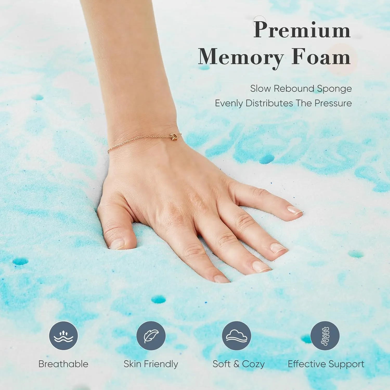 Memory Foam Mattress Topper Queen, 2 Inch Thick Gel Infused Bed Toppers for Queen Size Bed, Soft Mattress Pads for Sleeper Sofa, RV, Camper, CertiPUR-US Certified, Blue