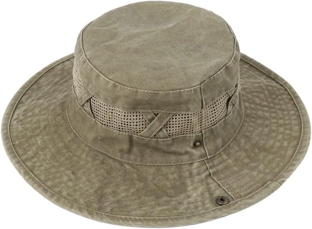 Men Women Cotton Boonie Hat Summer Mesh Breathable Sun Hat Camping Hiking Fishing Panama Bucket Cap Visor