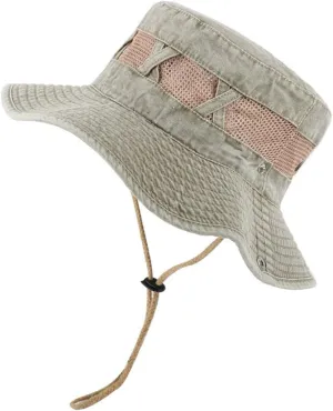Men Women Cotton Boonie Hat Summer Mesh Breathable Sun Hat Camping Hiking Fishing Panama Bucket Cap Visor