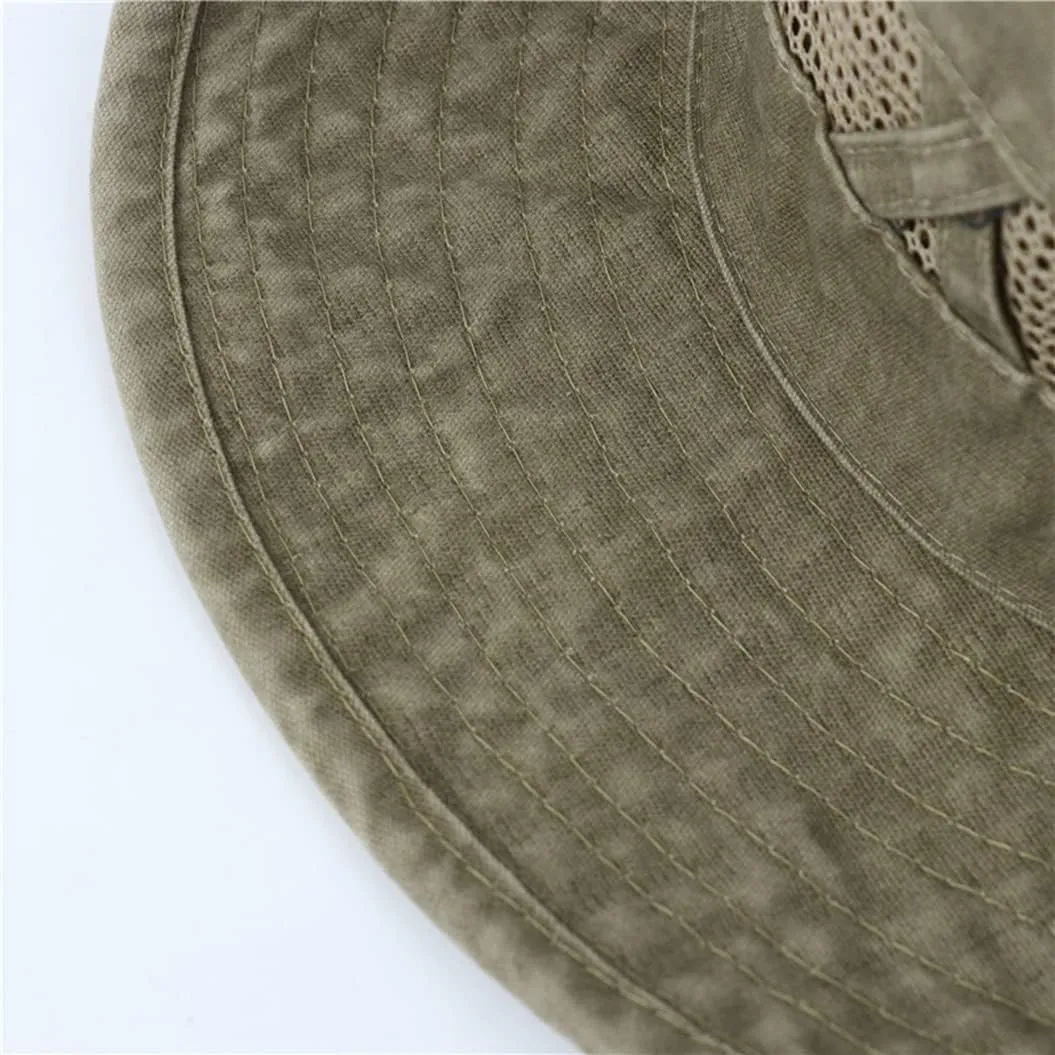 Men Women Cotton Boonie Hat Summer Mesh Breathable Sun Hat Camping Hiking Fishing Panama Bucket Cap Visor