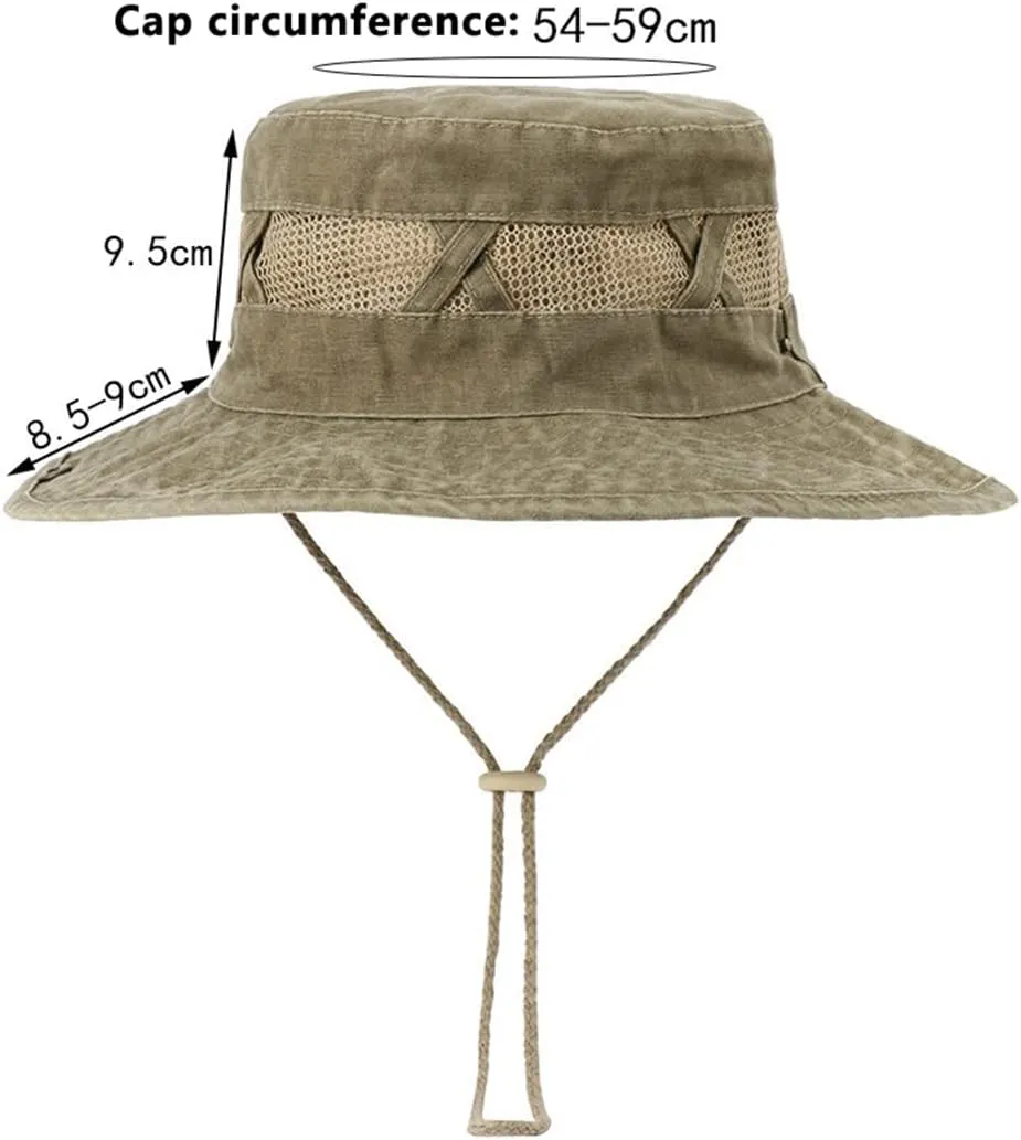 Men Women Cotton Boonie Hat Summer Mesh Breathable Sun Hat Camping Hiking Fishing Panama Bucket Cap Visor