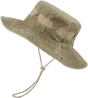 Men Women Cotton Boonie Hat Summer Mesh Breathable Sun Hat Camping Hiking Fishing Panama Bucket Cap Visor