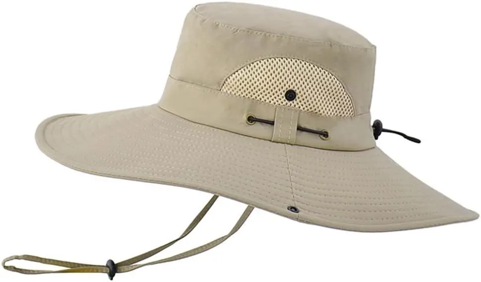 Men Women Mesh Breathable Summer Outdoor Fishing Hat UV Protection Sun Cap Adjustable Wide Brim Bucket Boonie Cap