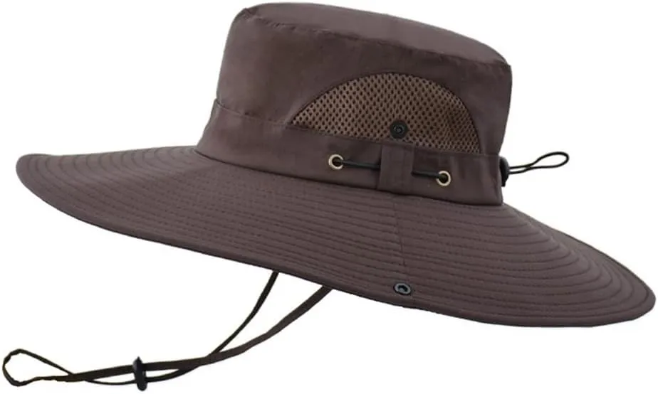 Men Women Mesh Breathable Summer Outdoor Fishing Hat UV Protection Sun Cap Adjustable Wide Brim Bucket Boonie Cap