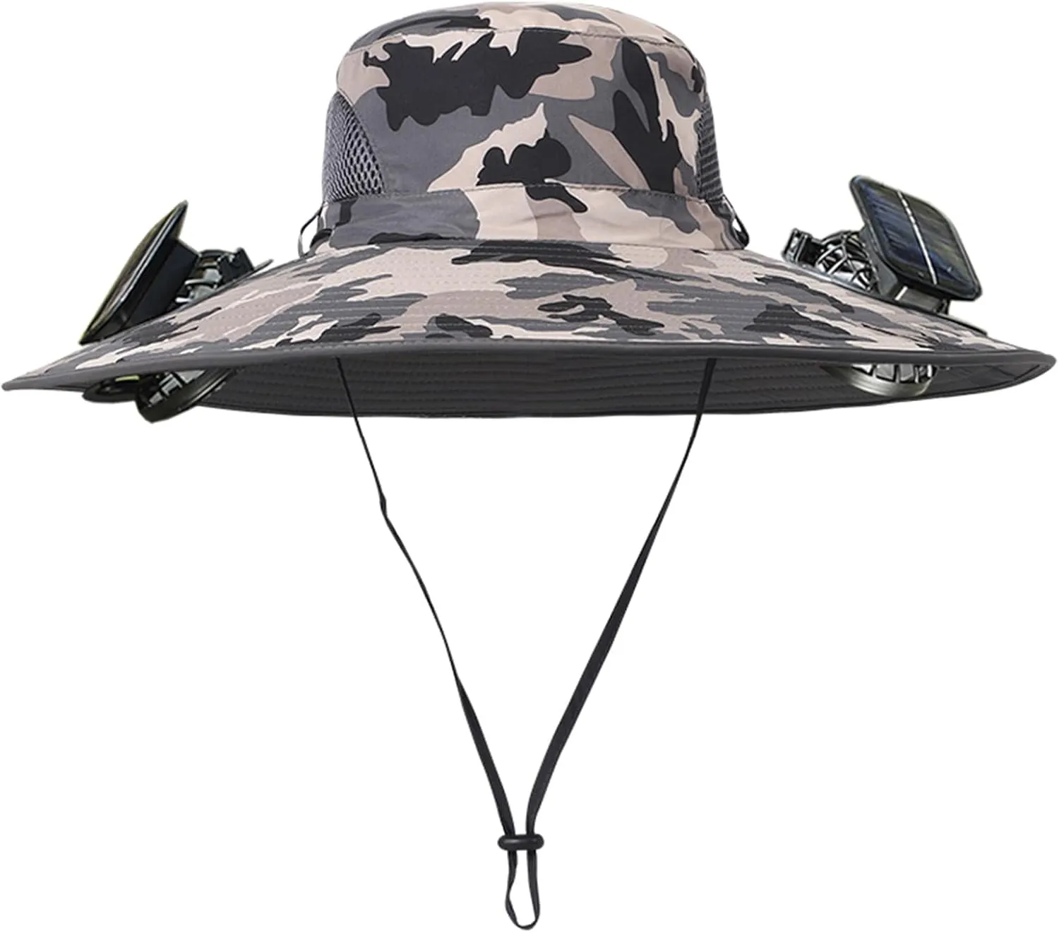 Men Women Wide Brim Sun Hats with 2 Solar Fan Waterproof Breathable Bucket Hat Outdoor Fishing Hat for Hiking Camping