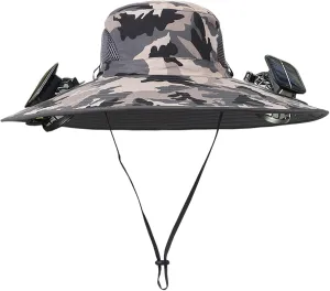 Men Women Wide Brim Sun Hats with 2 Solar Fan Waterproof Breathable Bucket Hat Outdoor Fishing Hat for Hiking Camping