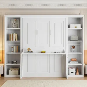 Merax Full Size Murphy Bed with Desk and Bookshelf, White
