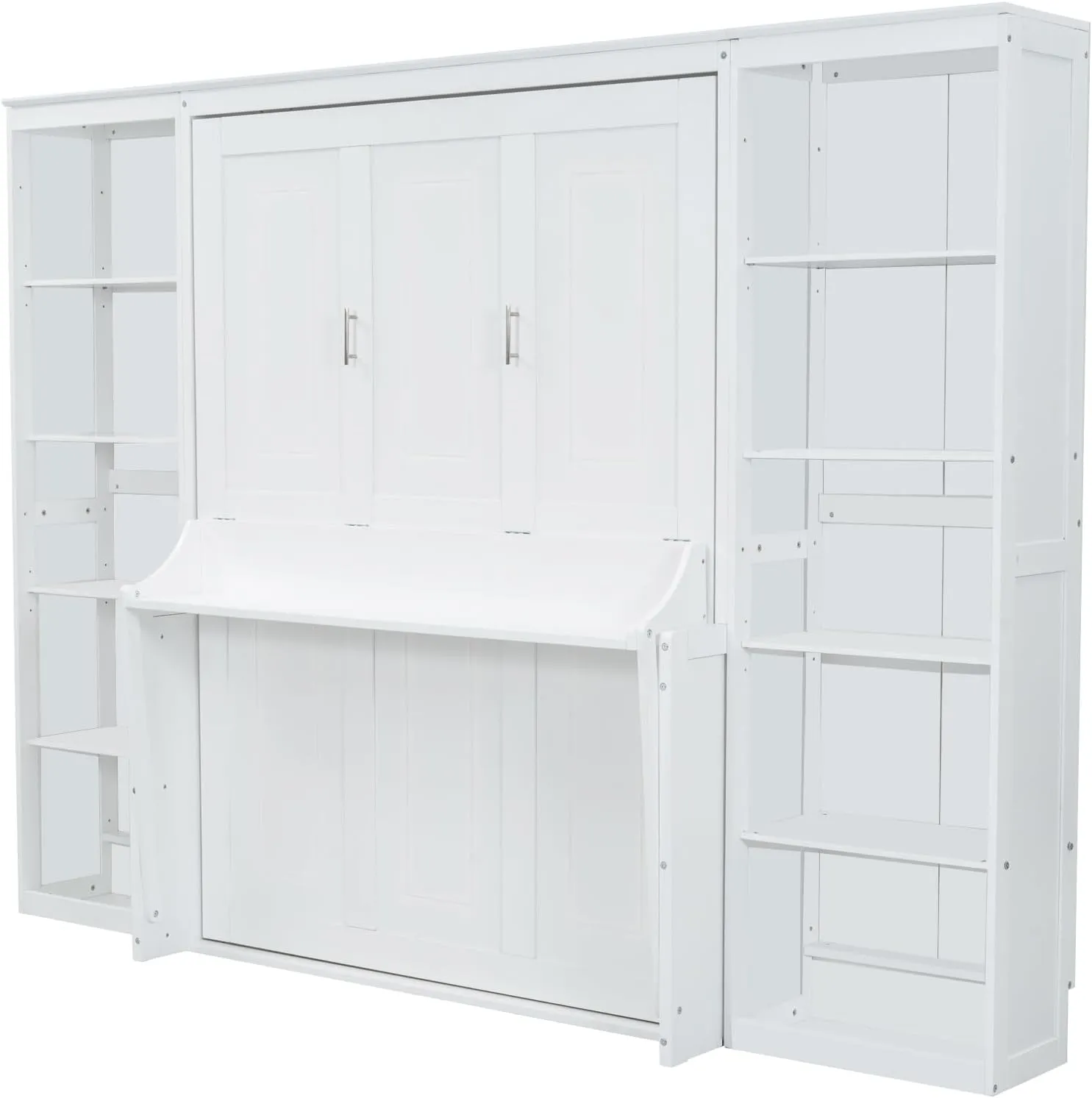 Merax Full Size Murphy Bed with Desk and Bookshelf, White