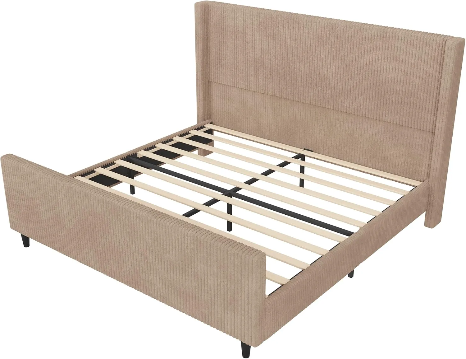 Merax King Size Bed Frame with 50.7'' Tall Headboard and Vertical Stripe Wingback & High Footboard, Corduroy Upholstered Platform Bed for Adults, Solid Wood Slats Support, No Box Spring Needed, Taupe