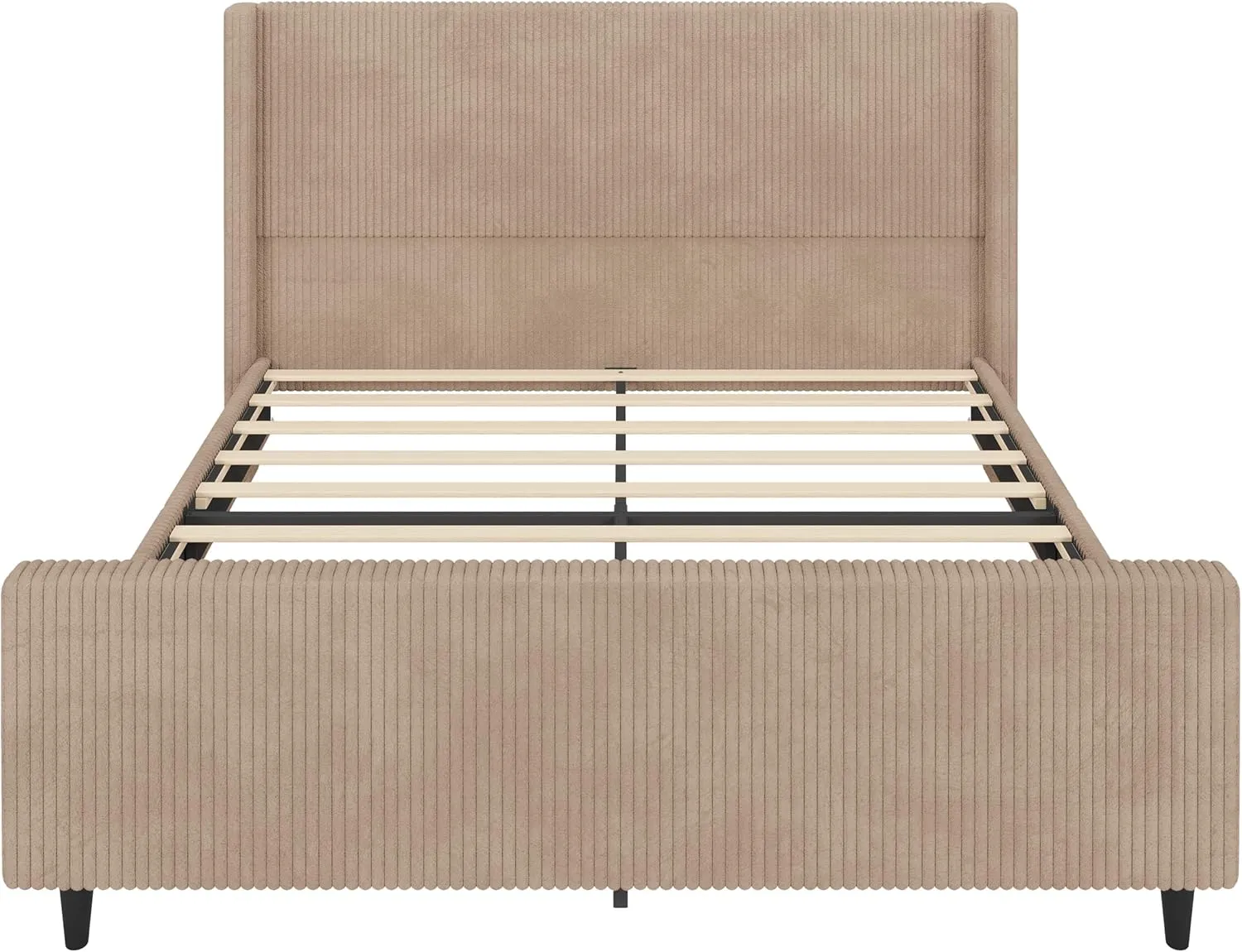 Merax King Size Bed Frame with 50.7'' Tall Headboard and Vertical Stripe Wingback & High Footboard, Corduroy Upholstered Platform Bed for Adults, Solid Wood Slats Support, No Box Spring Needed, Taupe