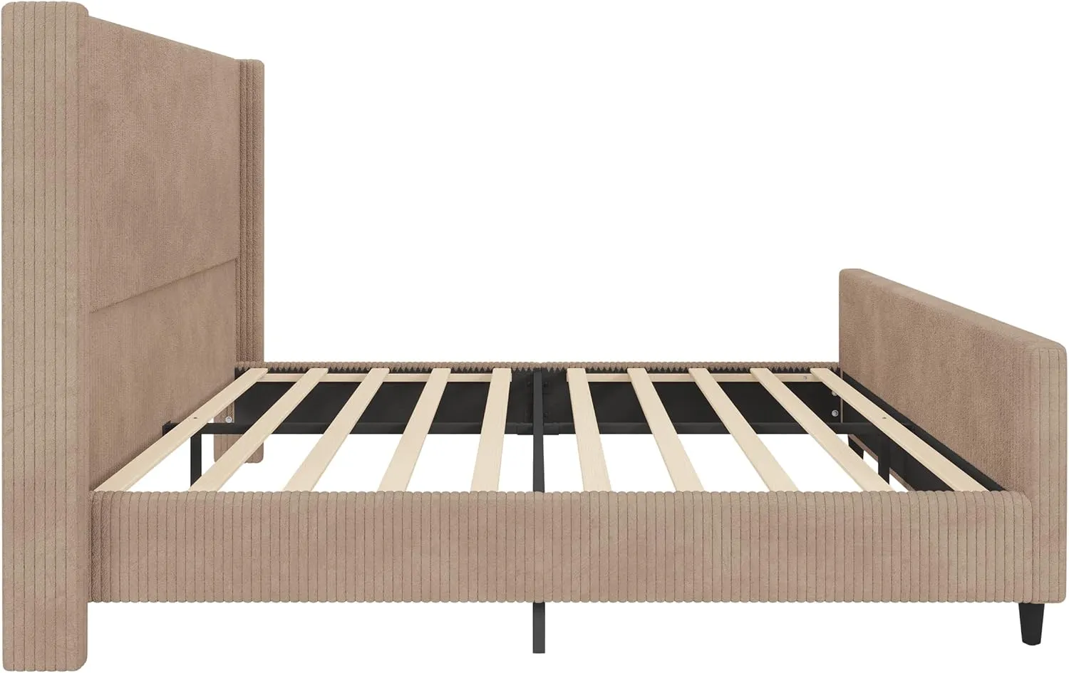 Merax King Size Bed Frame with 50.7'' Tall Headboard and Vertical Stripe Wingback & High Footboard, Corduroy Upholstered Platform Bed for Adults, Solid Wood Slats Support, No Box Spring Needed, Taupe