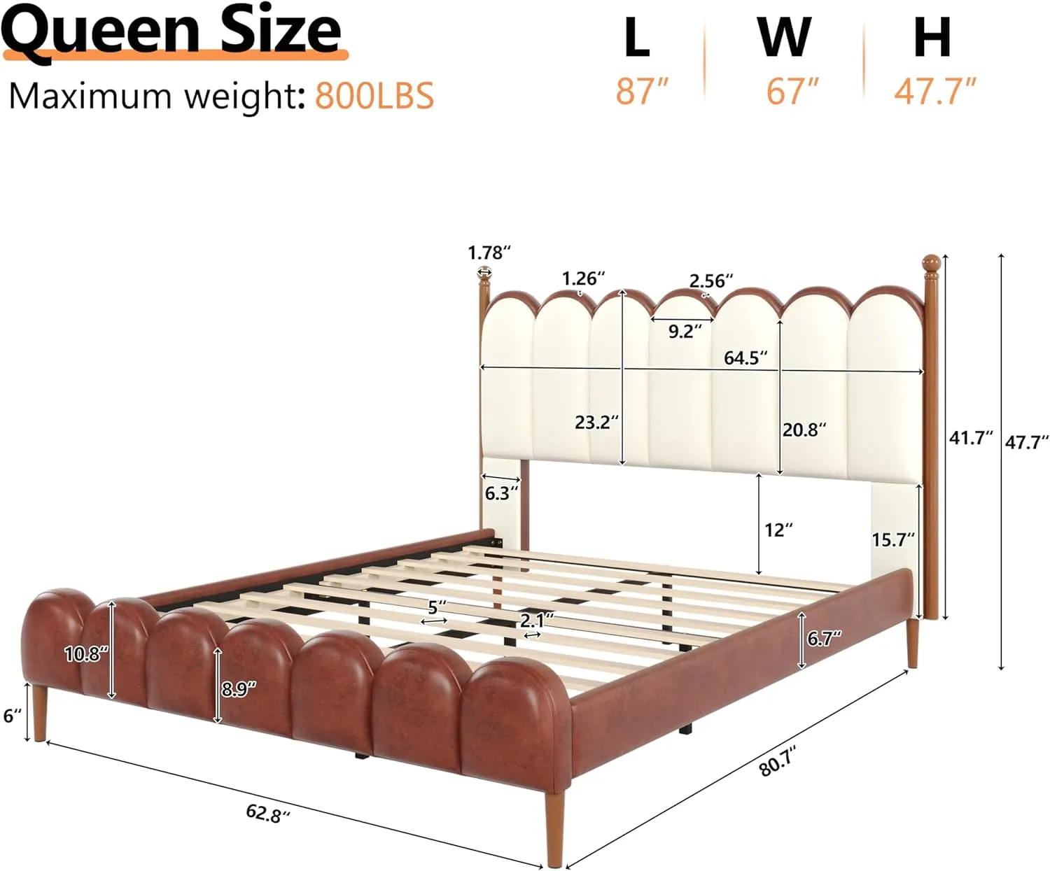 Merax Queen Size Leather Upholstered Bed with Headboard & Footboard, Wood Platform Bed Frame with Bedposts, Solid Wood Slats & Legs, No Spring Box Needed