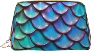 Mermaid Teal Fish Scale Toiletry Pouch, Travel-Friendly Makeup Organizer For Makeup Brushes, Lipsticks