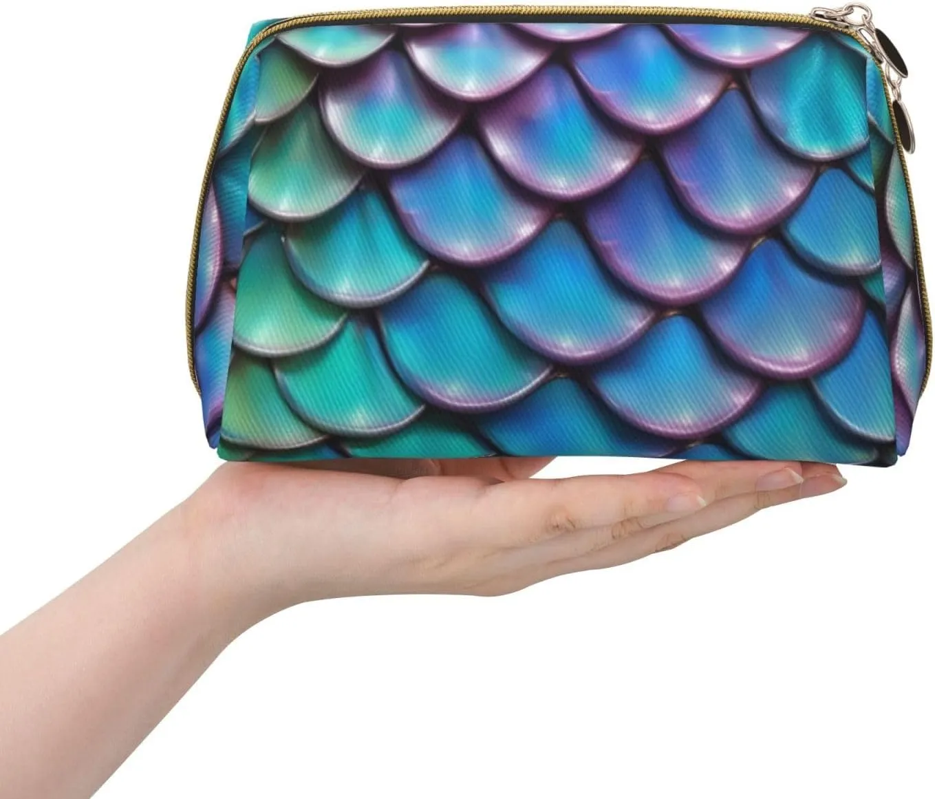 Mermaid Teal Fish Scale Toiletry Pouch, Travel-Friendly Makeup Organizer For Makeup Brushes, Lipsticks