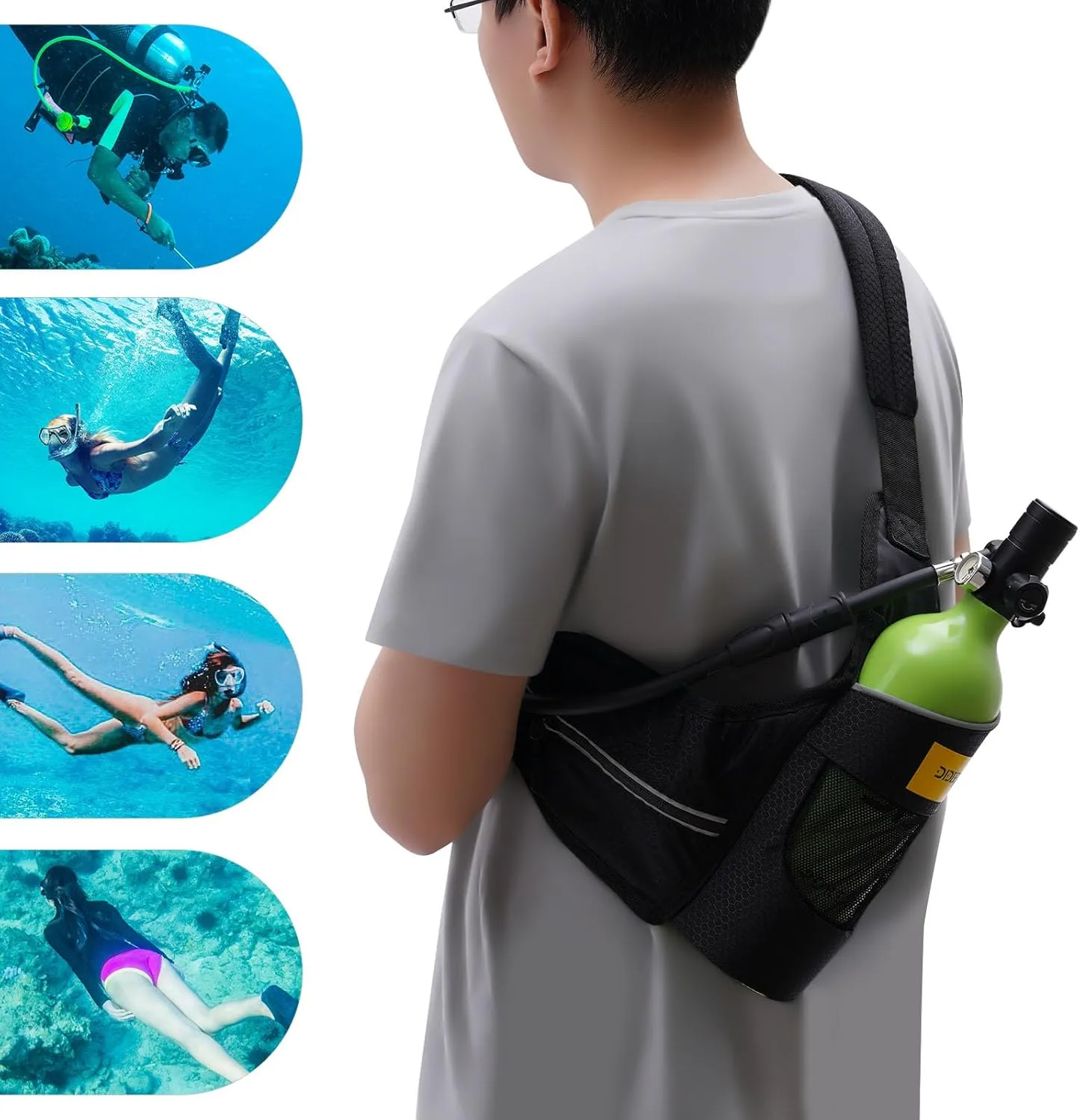 Mini Scuba Set,0.5L Scuba Diving Tank with Pump,4500 PSI Underwater Breathing Diving Tank Kit,Diving Snorkeling Ox-ygen Tank Breath Pump Equipment for Underwater Exploration