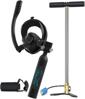 Mini Scuba Tank with Full Face Mask, 0.5L Lung Tank Sub Mask Combo - 6-10 Mins Underwater Breathing System, Portable Scuba Gear Kit with Air Pump Adapter for Snorkeling and Shallow Diving