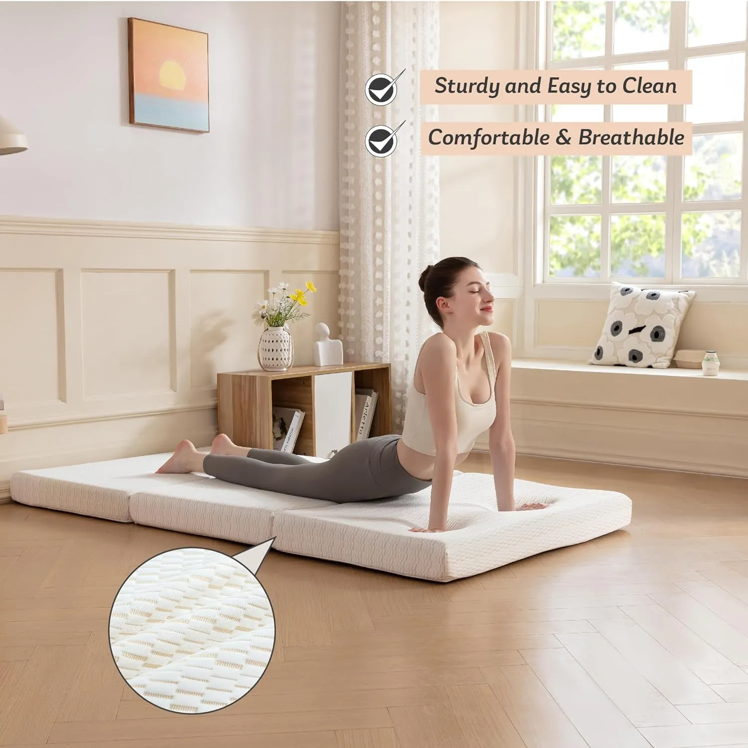 MLILY Folding Mattress, 4 inch Single Tri-fold Memory Foam Mattress, Foldable Mattress with Storage Bag and Washable Cover, Travel and Guest Mat, 75"×25", White