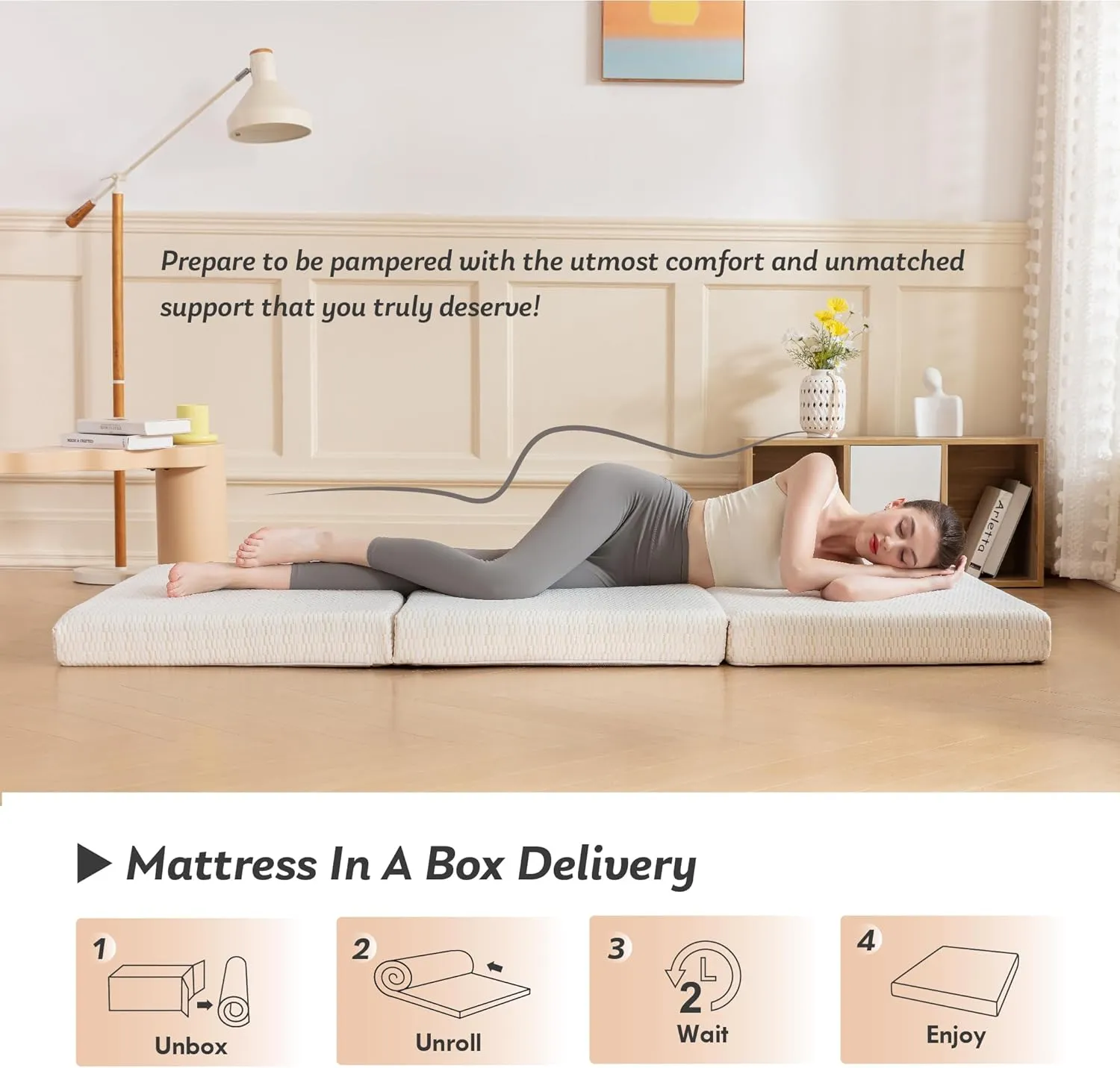 MLILY Folding Mattress, 4 inch Single Tri-fold Memory Foam Mattress, Foldable Mattress with Storage Bag and Washable Cover, Travel and Guest Mat, 75"×25", White