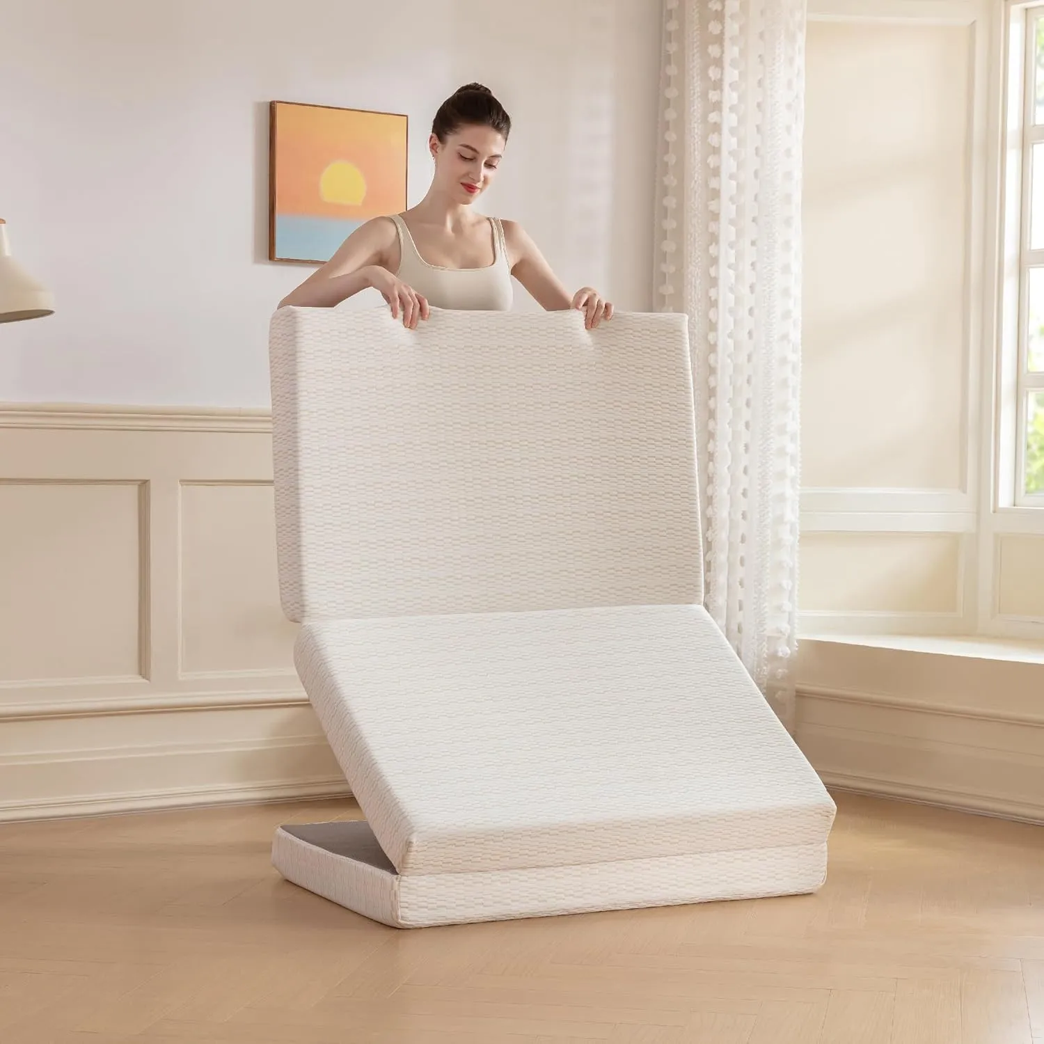MLILY Folding Mattress, 4 inch Single Tri-fold Memory Foam Mattress, Foldable Mattress with Storage Bag and Washable Cover, Travel and Guest Mat, 75"×25", White